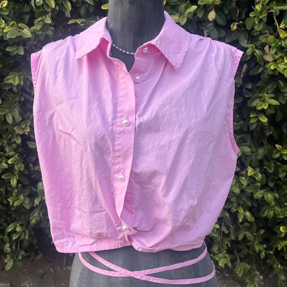 Pink Sleeveless Women's Top With Wrap Around Tie Detail